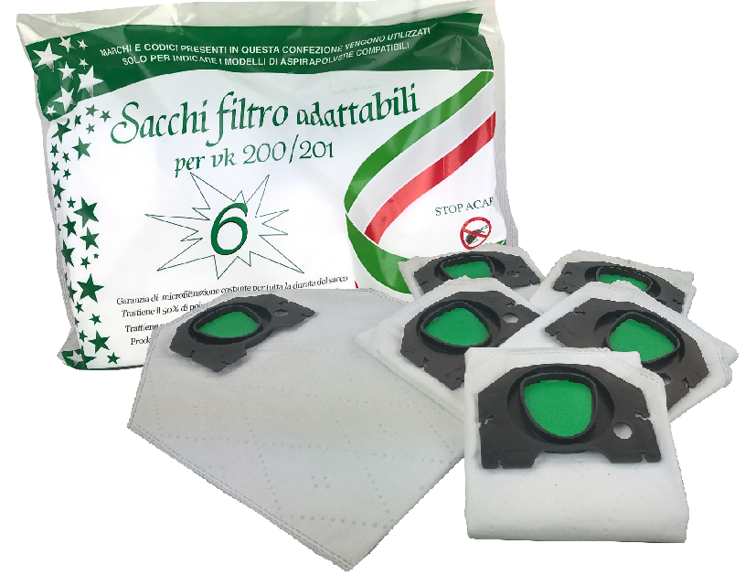 6 Sacchetti in microfibra in busta vk200-vk201 made in Italy