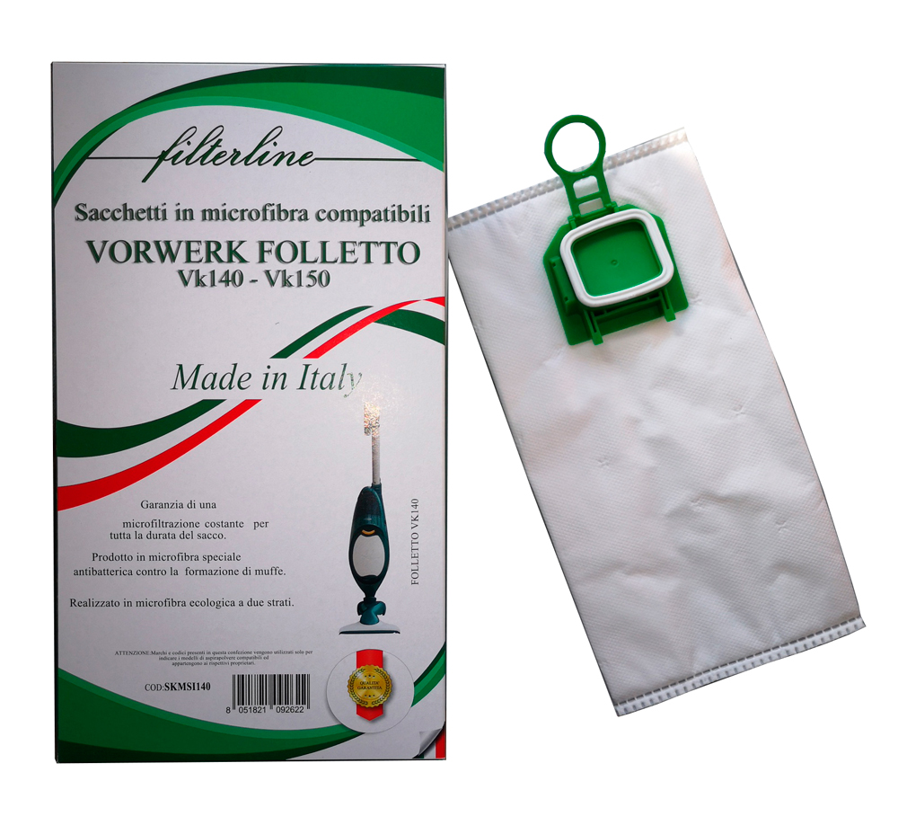 6 Sacchetti italiani in microfibra in scatola per vk 140-150 made in Italy